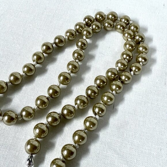 Taupe Glass Faux Pearl Necklace with Sterling Silver 925 Clasp – 15-17” - Picture 1 of 4